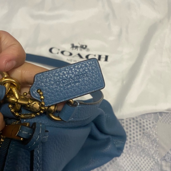 Coach Teal Blue Pebbled Leather Shoulder Bag with Gold Hardware - Picture 3 of 5